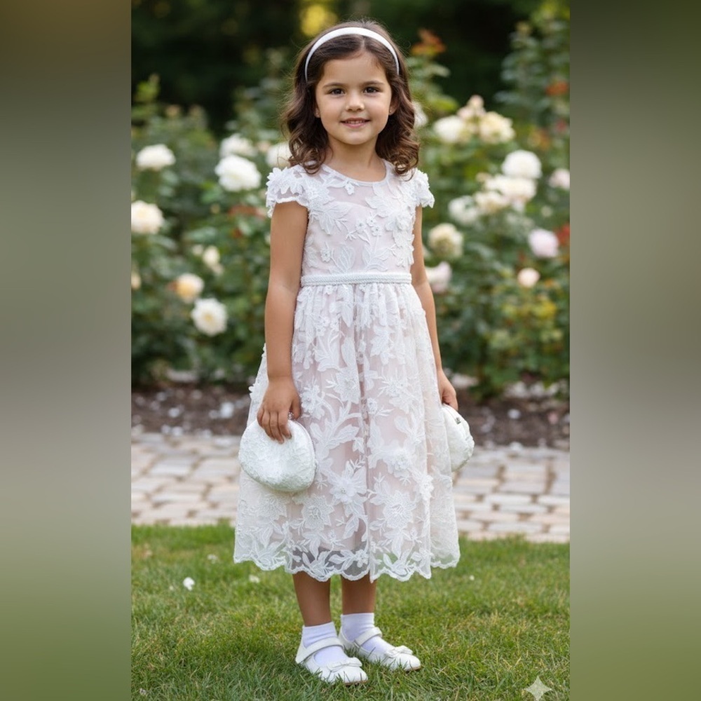 Rare Editions Gold and Pink Ruffled Tiered Dress - Picture 1 of 11